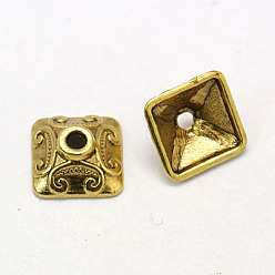 Antique Golden Tibetan Style Caps, Square, Lead Free & Cadmium Free, Antique Golden, 10x10x5mm, Hole: 2mm
