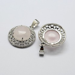 Mixed Stone Natural & Synthetic Gemstone Pendants, with Brass Findings, Half Round, Platinum, 28x24x9~10mm, Hole: 8x4mm