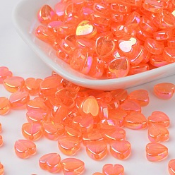 Orange Red Transparent Acrylic Beads, Heart, Orange Red, AB, Size: about 8mm wide, 3mm thick, hole: 1mm, about 2800pcs/500g