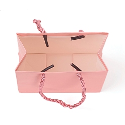 Pink Бумажные мешки, подарочные пакеты, сумки для покупок, свадебные сумки, прямоугольник с ручками, розовые, 16x12x5.8 см