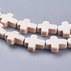 Antique White Synthetic Turquoise Beads Strands, Cross, Dyed, Antique White, 16x12x4mm, Hole: 1.5mm, about 24pcs/strand, 14.96 inch(38cm)
