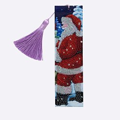 Santa Claus Christmas Themed DIY Diamond Painting Stickers Kits For Bookmark Making, with Diamond Painting Stickers, Resin Rhinestones, Diamond Sticky Pen, Tassel, Tray Plate and Glue Clay, Rectangle, Santa Claus Pattern, 210x60mm