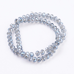 Blue Electroplate Glass Beads Strands, Faceted Rondelle, Blue, 10x8mm, Hole: 1mm, about 63~65pcs/strand, 19.2~20 inch(48~50cm)