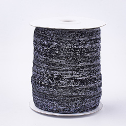Gris Ruban scintillant scintillant, ruban de polyester et nylon, grises , 3/8 pouce (9.5~10 mm), environ 50 yards / rouleau (45.72 m / rouleau)