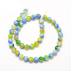 Green Yellow Natural Fire Crackle Agate Bead Strands, Round, Grade A, Faceted, Dyed & Heated, Green Yellow, 6mm, Hole: 1mm, about 61pcs/strand, 15 inch