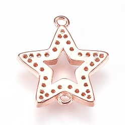 Rose Gold Brass Micro Pave Cubic Zirconia Links, Star, Clear, Rose Gold, 16x15x2mm, Hole: 1mm