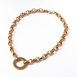 Золотой Кольцо 304 ожерелья из нержавеющей стали ссылка и браслеты ювелирных изделий, с карабин-лобстерами , золотые, 18.5 дюйм (470 мм), 220 мм (8-5/8 дюйм)