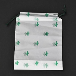 Cactus Plastic Frosted Drawstring Bags, Rectangle, Cactus Pattern, 20x16x0.02~0.2cm