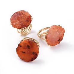 Carnelian Adjustable Natural Rough Raw Carnelian Finger Rings, with Brass Findings, Nuggets, Golden, Size 8~9, 18~19.5mm