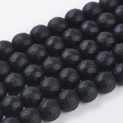 Noir Synthétiques pierre noire brins de perles, teint, facette, givré, ronde, noir, 10mm
