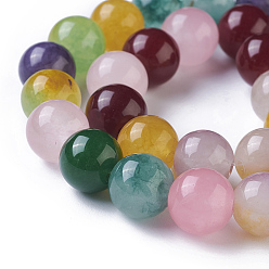 Couleur Mélangete Chapelets de perles en jade naturel, ronde, teint, couleur mixte, 10mm, Trou: 1.2mm, Environ 35 pcs/chapelet, 13.38 pouce (34 cm)