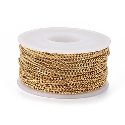 Golden Ion Plating(IP) 304 Stainless Steel Twisted Chains Curb Chains, Unwelded, with Spool, Faceted, Golden, 3x2x0.6mm, about 32.8 Feet(10m)/roll