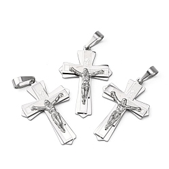 Stainless Steel Color 304 Stainless Steel Crucifix Cross Big Pendants for Easter, 49x33mm, Hole: 12mm