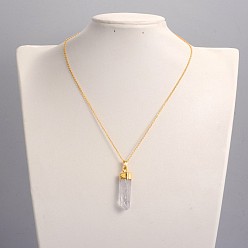 Quartz Crystal Brass Natural Crystal Pencil Pendant Necklaces, with Brass Chains and Spring Ring Clasps, 18 inch