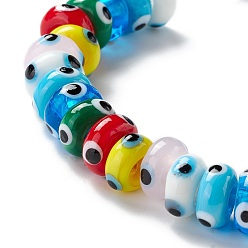 Mixed Color Handmade Evil Eye Lampwork Beads, Flat Round, Mixed Color, 9.5~10.5x5~5.5mm, Hole: 3.5~4mm, about 30pcs/strand, 5.71~5.91 inch(14.5~15cm)