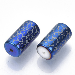 Bleu Dodger Perles en verre electroplate, colonne avec motif vigne, Dodger bleu, 20x10mm, trou: 1.2 mm, environ 50 PCs / sachet 
