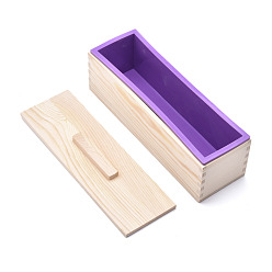 Blue Violet Rectangular Pine Wood Soap Molds Sets, with Silicone Mold, Wood Box and Cover, DIY Handmade Loaf Soap Mold Making Tool, Blue Violet, 28x8.9x10.4cm, Inner Diameter: 7x25.9cm, 3pcs/set