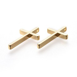 Real 18K Gold Plated Brass Pendants, Long-Lasting Plated, Cross, Real 18K Gold Plated, 23.5x13x3mm, Hole: 1.2mm