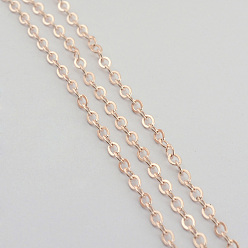 Rose Gold Iron Cable Chains, Unwelded, with Spool, Flat Oval, Cadmium Free & Lead Free, Rose Gold, 7x4x1mm, about 164.04 Feet(50m)/roll