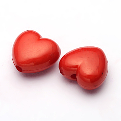 Red Opaque Acrylic Beads, Heart, Red, 10x11x6mm, Hole: 2mm, about 1267pcs/500g