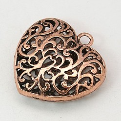 Red Copper Alloy Pendants, Cadmium Free & Nickel Free & Lead Free, Heart, Red Copper, Size: about 35mm long, 34.5mm wide, 11mm thick, hole: 3.5mm