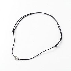 Black Adjustable Cowhide Leather Cord Pendant Necklaces, with Alloy Findings, Antique Silver, Black, 18.5 inch