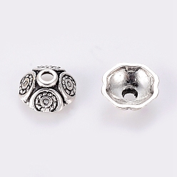 Antique Silver Tibetan Style Alloy Bead Caps, Lead Free and Cadmium Free, Flower, Antique Silver, 9x4mm, Hole: 1mm