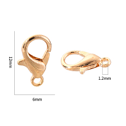 Light Gold Zinc Alloy Lobster Claw Clasps, Light Gold, 12x6mm, Hole: 1.2mm, 100pcs/Box