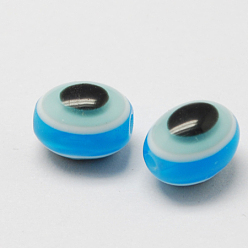 Deep Sky Blue Oval Evil Eye Resin Beads, Deep Sky Blue, 10x8mm, Hole: 1.5~2mm