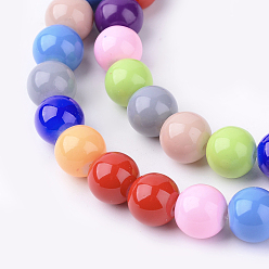 Mixed Color Baking Paint Glass Beads Strands,  Round, Mixed Color, 10mm, Hole: 1mm, about 43pcs/strand, 16 inch