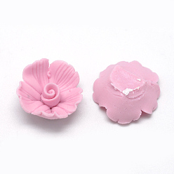 Бледно-Розовый Фарфора ручной работы кабошонов, цветок, розовый жемчуг, 17~18x17~18x7~8 мм