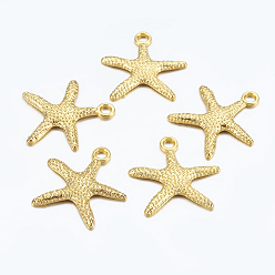 Golden Tibetan Style Alloy Pendants, Lead Free and Cadmium Free, Starfish/Sea Stars, Golden, 19.5x19x2mm, Hole: 2mm
