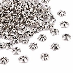 Antique Silver Tibetan Style Bead Caps, Cadmium Free & Lead Free, Antique Silver, 6.5x6.5x2mm, Hole: 2mm
