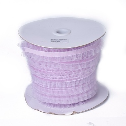 Lilac Nylon Elastic Ribbon, with Lace, for Jewelry Making, Lilac, 1 inch(25mm), 50yards/roll(45.72m/roll)