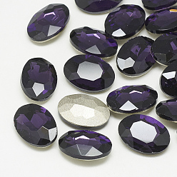Tanzanite Pointé cabochons en strass de verre, dos plaqué, facette, ovale, tanzanite, 8x6x3mm