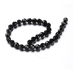 Black Faceted(32 Facets) Round Glass Bead Strands, Black, 8mm, Hole: 1mm, about 40pcs/strand, 11.8 inch