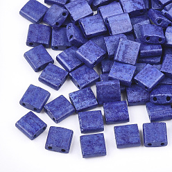 Dark Slate Blue 2-Hole Baking Paint Glass Seed Beads, Rectangle, DarkSlate Blue, 5x4.5~5.5x2~2.5mm, Hole: 0.5~0.8mm