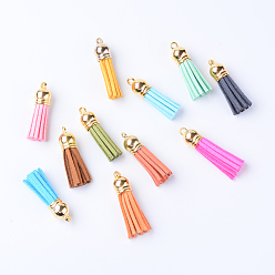 Mixed Color Faux Suede Tassel Pendant Decorations, with CCB Plastic Cord Ends, Mixed Color, 35~37x10mm, Hole: 2.5~3mm