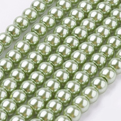 Dark Khaki Eco-Friendly Dyed Glass Pearl Round Beads Strands, Grade A, Cotton Cord Threaded, Dark Khaki, 4~4.5mm, Hole: 0.7~1.1mm, about 104pcs/strand, 15 inch