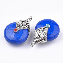 Mixed Color Resin Pendants, with Alloy & Enamel, teardrop, Antique Silver, Mixed Color, 40x27x16mm, Hole: 3.5mm
