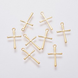 Golden 304 Stainless Steel Pendants, Cross, Golden, 16x9.5x0.7mm, Hole: 1.2mm