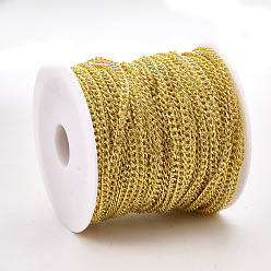 Золотой Железные кубинские звенья цепи, массивные цепи для бордюров, с катушкой, несварные, , золотые, 6x4x1 мм