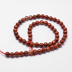 Red Jasper Natural Red Jasper Beads Strands, Grade AB+, Faceted, Round, 6mm, Hole: 1mm, about 61pcs/strand, 14.9 inch~15.1 inch