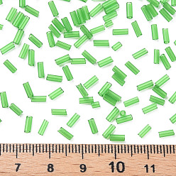 Green Transparent Glass Bugle Beads, Round Hole, Green, 3~8x2mm, Hole: 0.7mm, about 450g/pound