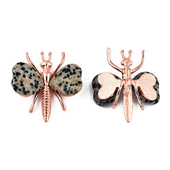 Dalmatian Jasper Natural Dalmatian Jasper Display Decorations, with Rose Gold Color Plated Alloy Findings, Dragonfly, 44x36~39x12mm