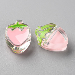 Pink Transparent Enamel Acrylic Beads, Strawberry, Pink, 25.5x19x9mm, Hole: 3.5mm