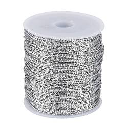 Silver 1mm Jewelry Braided Thread Metallic Threads, Polyester Threads, Silver, 1mm, about 109.36 yards(100m)/roll