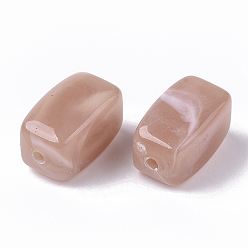 Saumon Clair Perles acryliques, style de pierres fines imitation, cuboïde, saumon clair, 13x7.5x7.5mm, trou: 1.6 mm, environ 700 pcs / 500 g.