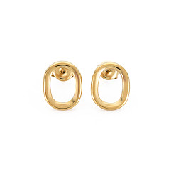 Real 14K Gold Plated Ion Plating(IP) 304 Stainless Steel Hollow Oval Stud Earrings for Woman, Real 14K Gold Plated, 15x12mm, Pin: 0.7mm