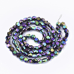 Blue Violet Electroplate Glass Beads Strands, Faceted, Hexagon, Blue Violet, 5x6x4mm, Hole: 1mm, about 100pcs/strand, 20.4 inch